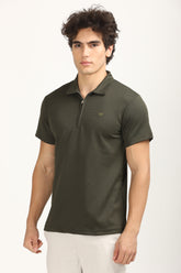 Slim Fit Zip-Up Textured Polo